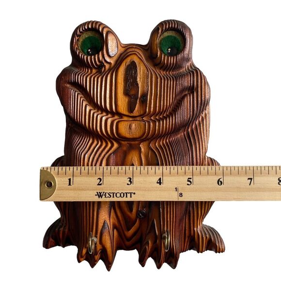 Rustic Hand Crafted Burnt Wood Frog Key Leash Face Mask Hanger - Picture 9 of 13